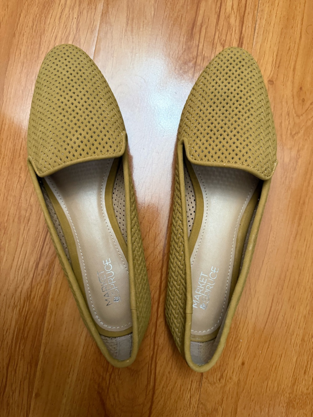 Market & Spruce Yellow-Mustard Perforated Slip-On Loafers